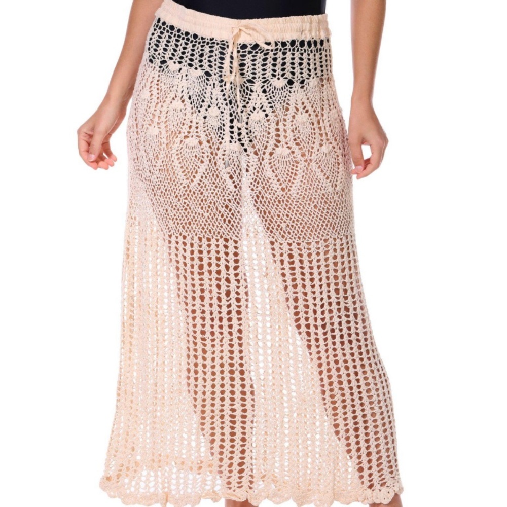 Dotti Boho Cotton Crochet Drawstring Waist Cover Up Maxi Skirt